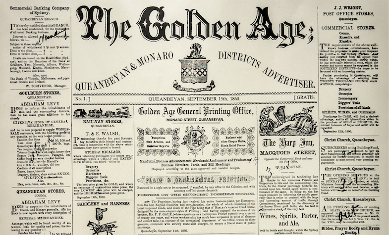 a reprinting of a 1860s newspaper headlined The Golden Age